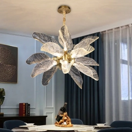 Modern Led Pendant Lamp For Living Dining Room Decoration Creative Leaf Design Indoor Luxury Bedroom Chain Hanging Light Fixture