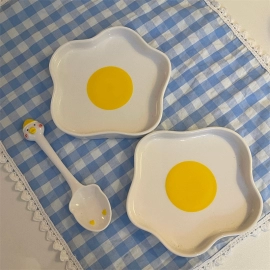 Cute Poached Egg Irregular Hand-Painted Ceramic Plate Japanese Breakfast Plate Snack Dessert Salad Dish